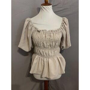 Ro & De Womens Smocked Milkmaid Peasant Ruffle Top Sz S Cottagecore Romantic